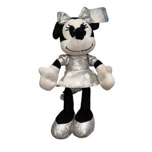 Disney 100 Years Minnie Mouse Plush Toy Silver Polka Dot Dress Collectible